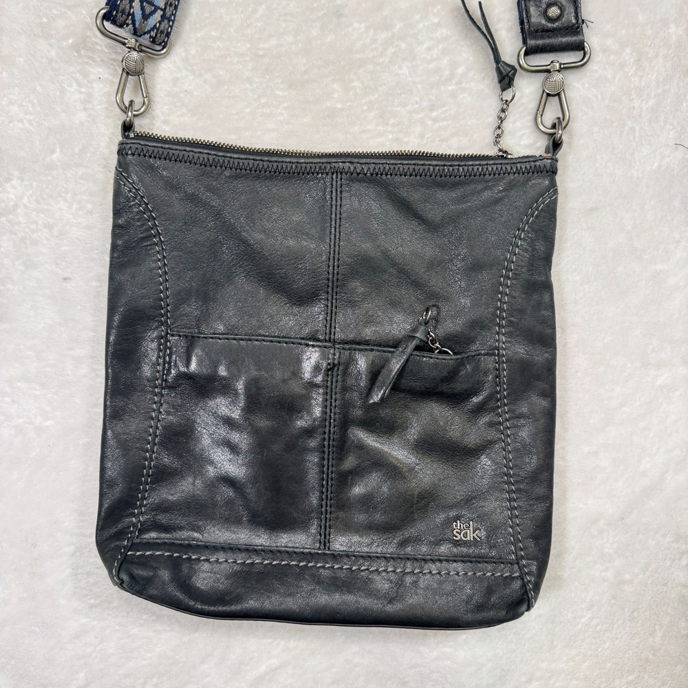 The Sak Lucia Women's Black Leather Crossbody Bag Purse Adjustable Webbing Strap - Picture 2 of 8